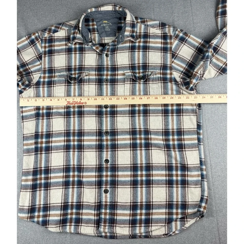 Bob Timberlake Men's Large Plaid Flannel Shirt Blue Brown Button Front L